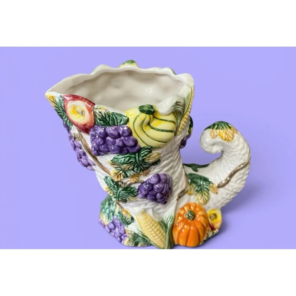 Fitz & Floyd Omnibus Harvest Beauty Cornucopia Vase Pumpkins Fruit Vegetables